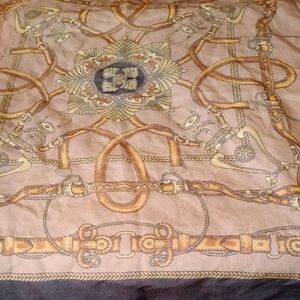 Equestrian Cejon polyester Print Scarf Brown, Beige and Gold NwT